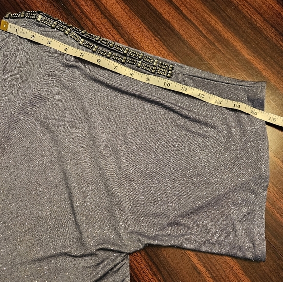 Cachet Blue Gray Mini Dress Cold Shoulder Rhinestone Glitter Cowl Back Sz 16 NWT - Picture 6 of 11